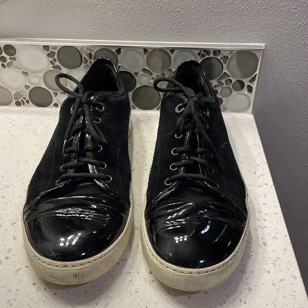 Lanvin mens suede and black pantent leather tennis shoes